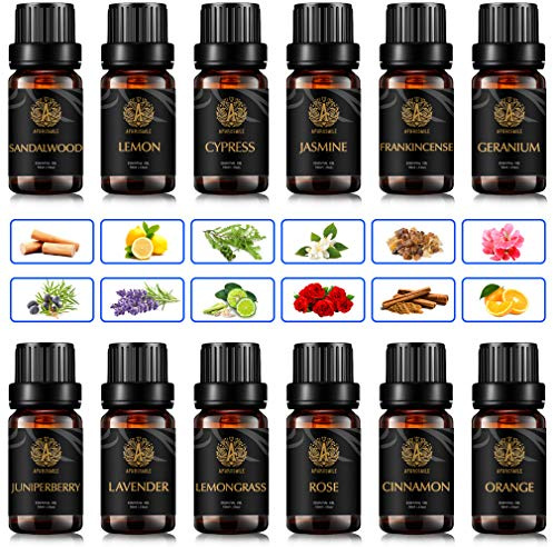 Aromatherapie Sandelholz ätherisches Öl Set für Diffusor, 100% reine Weihrauch ätherische Öle Kit für zu Hause, 12x10ml therapeutische Grade Juniper Berry ätherisches Öl Kit-Orange,Zitrone,Rose Öle...