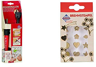 Brandmalkolben mit 9 verschiedenen Aufsätzen & Pebaro 20200 - Brennstempel, Formen und Symbole, 12-teilig