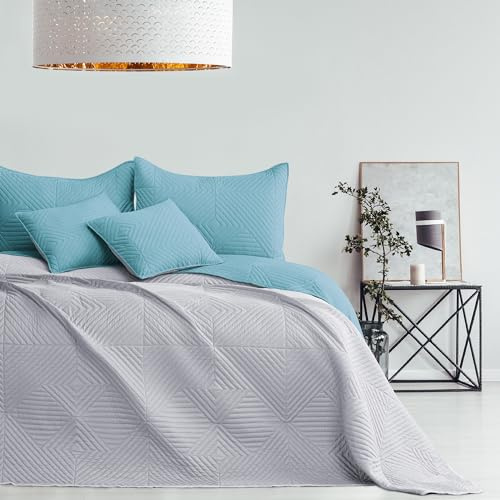 RESTILO Tagesdecke blau grau 170x210 Bettüberwürf zweiseitig Softa | Ultrasonic Steppung Polyester