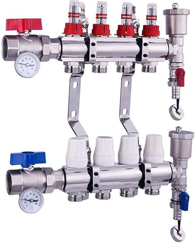 Nordic Tec Heizkreisverteiler mit Kugelhähne Flussmesser Topmeter Thermometer 4 Heizkreise (4 Heizkreise)