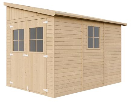 Gartenhaus Holz (mit Seitenwand) MIT IMPRÄGNIERTEM Boden - Geräteschuppen mit Fenstern - H244x216x318 cm/6,2 m2 - Gerätehaus - Fahrradschuppen - TIMBELA M339A+M339G