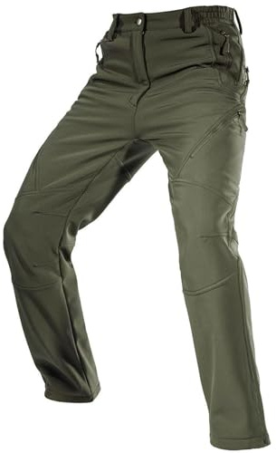 FREE SOLDIER Pantalones de Trabajo Softshell para Hombre Pantalones Trekking Termico Pantalones Montaña Impermeable Pantalones de Snowboard de Invierno Pantalones de Caza (Color Verde, 50)