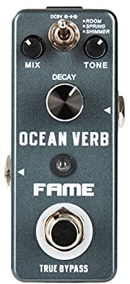 Fame Ocean Verb, Reverb Effekt für Gitarren, 3 Hall-Effekt-Modi (Room, Spring, Shimmer), Decay, Tone und Mix Regler, True Bypass, Kompaktes Metallgehäuse