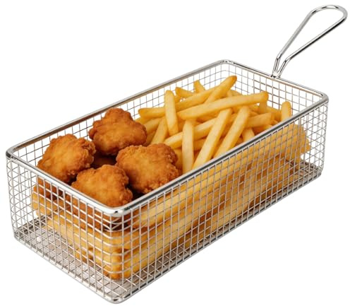 Stainless Steel Chip Baskets for Serving French Fries Frying Basket Snack Bowl Chip Serving Basket Fried Food Strainer Presentation Basket for Shrimps Onion Rings with Handle | Snack Bowl Chip Serving Basket Fried Food Strainer Presentation Basket for Shrimps Onion Rings with Handle