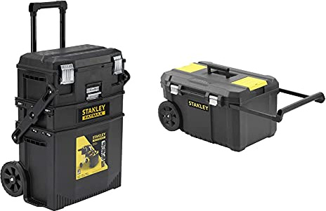 Stanley FATMAX Cantilever Rolling Toolbox Trolley, 4 Level Workstation & Rolling Toolbox Chest with Heavy Duty Metal Latch, 2 Lid Organisers for Small Parts, Portable Tote Tray for Tools, STST1-80150