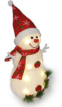 Gravidus LED Deko Schneemann beleuchtete Dekofigur 42 cm - Weihnachtsdeko Tisch, Weihnachtsdekoration für den Innenbereich - Ideal zum Verschenken (Rot/Weiß)