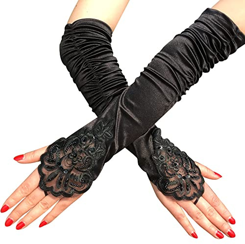 GIVBRO Spitze Lange Handschuhe Fingerlose Fäustlinge Vintage Braut Handschuhe Zubehör für Fasching Tanzparty Bars Hochzeit Dress Up