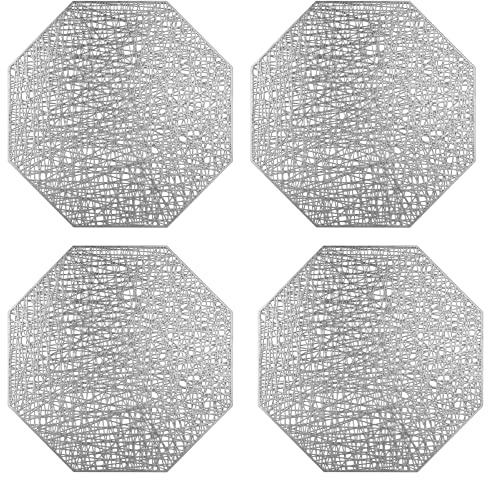 4 Stück Ausgehöhlte Tischsets, Silber metallische Tischsets Laminierter Rutschfester Tisch Tischset PVC- Isolationspads, für Weihnachten, Bankett, Geburtstag, Hochzeit