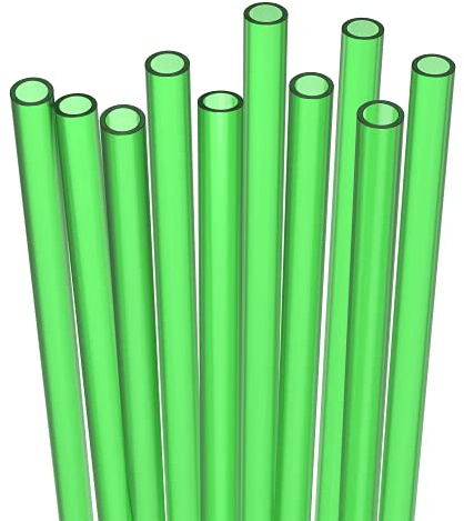 Fiesta First 10 Short Reusable Hard Green Plastic Drinking Straws, Medium Width + Sturdy Cleaning Brush - for Cocktails, Small Cups, Kids Drinks - Dishwasher Safe BPA Free