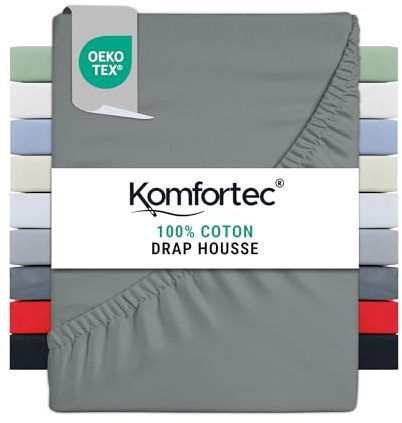Komfortec Spannbettlaken 90x200 Baumwolle Jersey Bettlaken, Oeko-Tex Zertifiziert für Boxspring, Topper, Rundumgummi für Perfekte Passform, Weich & Atmungsaktiv, Pflegeleicht & Formstabil, Grau