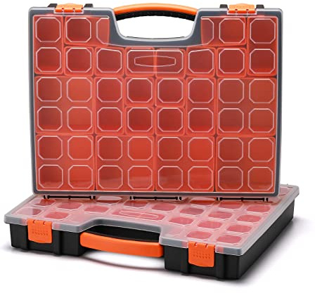 EMENTOL 2PCS Multi-Purpose Portable Organizer Box Set with 44-Removable Compartments, 2 Pieces Professional Boxes with Dimension 16.2L*13W*2.3H
