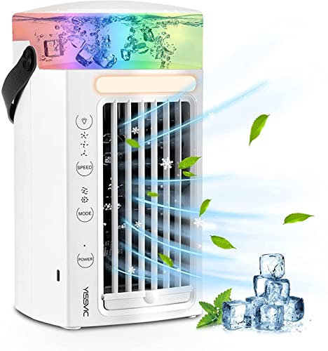 Aire Frio Portatil - Luces Led De 7 Colores Ventilador De Hielo, ProteccióN Del Medio Ambiente Enfriador De Aire Portatil - para RefrigeracióN Silenciosa De La Oficina En Casa