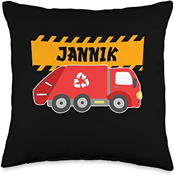 Waste Collector Dump Trash Recycling Lover Jannik Trash Truck for Kids Collector Ecologist Garbage Throw Pillow, 16x16, Multicolor