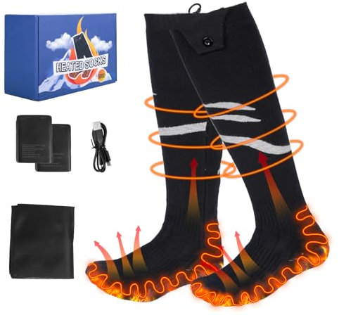 Olycism Beheizbare Socken für Herren und Damen 5000 mAh Akku Wiederaufladbar Beheizte Socken 4 Temperaturverstellbar Baumwollsocken, Skifahren, Angeln, Radfahren, Winter, Füße wärmend, Geschenk