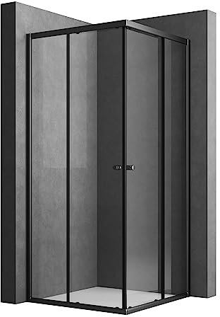 Duschkabine 100x80cm Schwarz Duschkabine Eckeinstieg mit Schiebetürn 6mm ESG Sicherheitsglas Duschschiebetür Duschabtrennung Duschwand Höhe 185cm