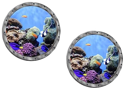 Gadpiparty 2 Stück Abnehmbare und Pvc Wandaufkleber mit Bullauge und Fischen Kreative Meereslandschaft zur Raumdekoration von Türen und Fenstern