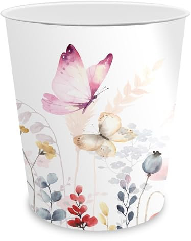 itenga Papierkorb für Kinder und Erwachsene mit Motiv - rund ca. 11 Liter - Mülleimer fürs Kinderzimmer oder Büro - stabiler Kunststoff (Motiv Schmetterling)