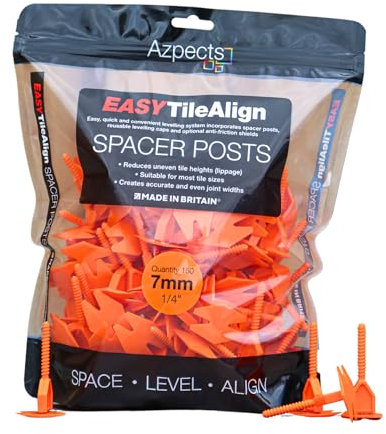 Azpects EASYTileAlign Pack of 150x 7mm (1/4) Leveling Spacer Posts for Tile Leveling System. Great for Professional and Home Use, Aligning Flooring Spacers Tool for Patio Slabs and Tiles
