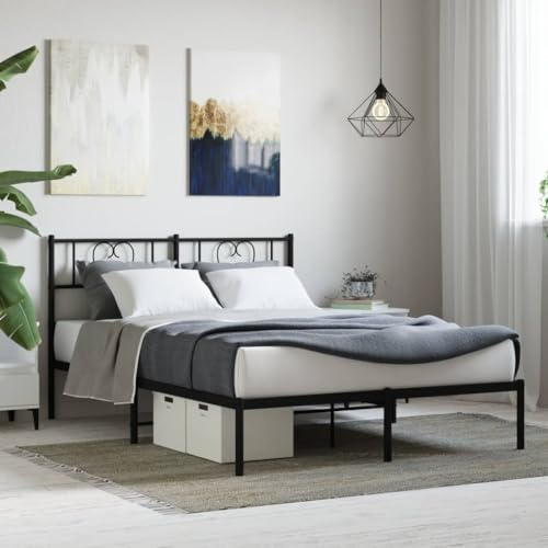 CKioict Palettenbett Modernes Bettgestell Jugendbett Bettgestell mit Kopfteil Metall Schwarz 135x190 cmGeeignet für Gästezimmer, B&Bs, Schlafzimmer