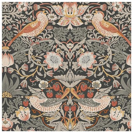 William Morris at Home Strawberry Thief Charcoal Wallpaper | Paste the Wall | Grey Bird | Eco-Friendly