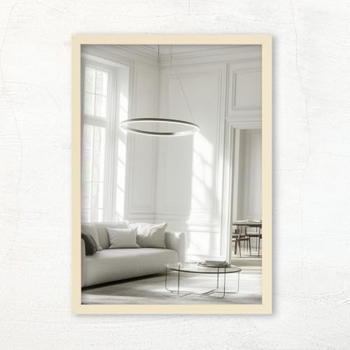 CLAMARO Vision Wandspiegel 45x60 cm Beige mit Rahmen, 300+ Größen wählbar, Echtglas-Spiegel im Hoch- & Querformat montierbar - handgefertigt in Deutschland