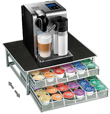MUL-BOUTIQUE 72 Capsules Porte-Capsules, Tiroir de Rangement pour Capsules avec Support de Machine à Café, Organiseur de dosettes de café, Distributeur Capsules de Grande Capacité