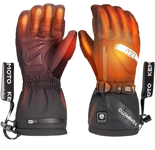 KEMIMOTO Beheizbare Handschuhe, Beheizte Handschuhe für Herren und Damen mit Eva Pad Schutz, Winter Thermohandschuhe 7,4 V, 2500 mAh, 3 Heizstufen für Skifahren