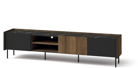 MINIO go for it - TV Schrank PERETO 8 Lowboard 200 cm | TV Unterschrank, Sideboard, Farbe: Walnuss Warmia / San Sebastian / Schwarz Matt Farbe