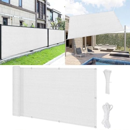 Balkon Sichtschutz 65 x 110 cm HDPE Atmungsaktiv Balkonverkleidung Balkonabdeckung mit Ösen Kabelbinder Und Kordel Sichtschutz für Balkon Terrasse, Weiß