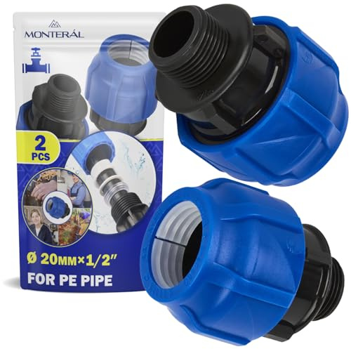 2 Stück Muffe Verschraubung Ø 20 mm x 1/2″ Polypropylen PP Fitting | Außengewinde für die Verbindung von Polyethylen PE Rohr - MONTERAL