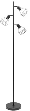 ValueLights | 3 Arm Matt Black Metal Floor Lamp with Geometric Basket Cage Shade for Living Room Lounge - LED Bulbs Included | Floor Lamps & Home Improvements Essential
