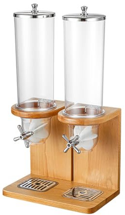 IUokLU Dispensador de Cereales Doble dispensador de Cereales de encimera Gran Capacidad de 8 l Interruptor Giratorio de 360° diseño Dividido Base de Madera Maciza，