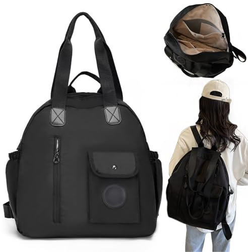 HUANZHI Vielseitiger wasserdichter Rucksack mit großer Kapazität, Nylon-Sporttasche im Retro-Stil, Reisesportrucksack (Schwarz,Einheitsgröße)