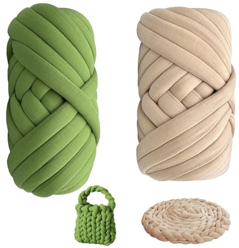 2 Stück Armstricken Wolle 500g/25m Chunky Wolle zum Handstricken 2 Farben XXL Chunky Yarn Wolle Dicke Schlauchgarn DIY Garn Strickwolle Handstrickgarn für Taschen, Decken, Tasche,DIY-Kunsthandwerk