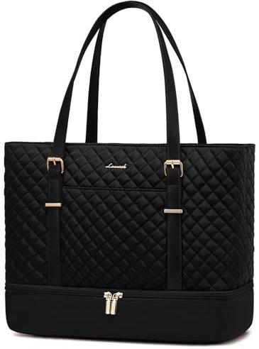 LOVEVOOK Laptoptasche Damen 15,6 Zoll mit Lunch-Fach, Handtasche Shopper Business Tasche Aktentasche Lehrertasche mit Fächern mittelgroß, Wasserdicht Notebooktasche Tote Bag für Büro Uni Schwarz