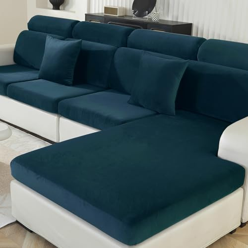 Ystyle Sofa Sitzkissenbezug Stretch, Elastischer Samt Sofa Sitzbezug rutschfest, Universal Sofaschoner Sitzfläche Waschbare, Sofakissen Bezug Wohnzimmer Sitzbank Bezug (3 Sitzer, Dunkelgrün)