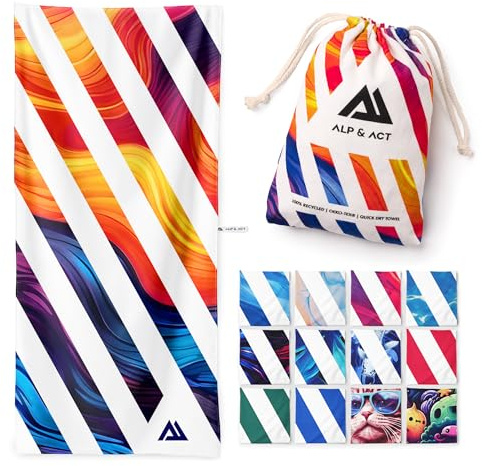 ALP & ACT Serviette de Plage XXL 200x90 cm - Microfibre 100% Recyclée - Super LÉGÈRE & Séchage Rapide - Drap de Plage & Serviettes de Piscine pour Homme, Femme, Enfant - Draps de Bain - Multicol.