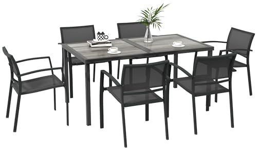Outsunny Set Tavolo da Giardino con Sedie da 7 Pezzi Set da Pranzo Grigio