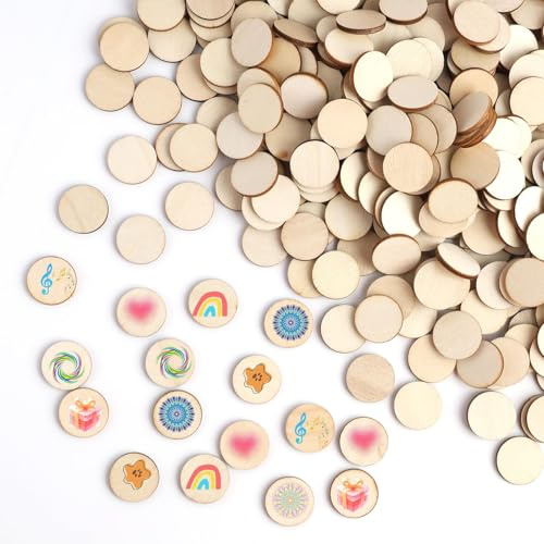 Jecdfs 400 st 20 mm runda träskivor för hantverk, naturliga obehandlade träplattor, miniträloggskivor, tomma träcirklar för gör-det-själv-hantverk, bröllop, scrapbooking