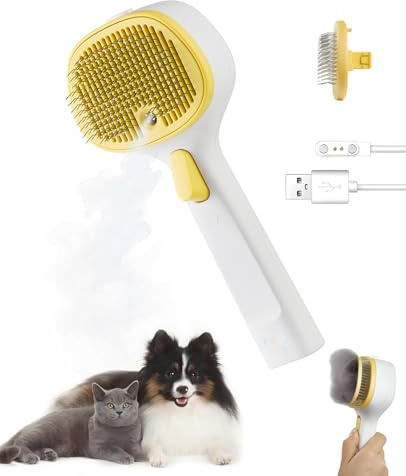 Anti-Static Steam Cat Brush-Dog Grooming Brush with Release Button,Dog Comb,Pet Hair Remover,Rechargeable for Pet Grooming Kit,Self Cleaning Slicker Steamy Cat Comb With Water Tank