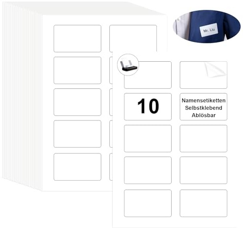 300 Stück Namensetiketten Selbstklebend Namensaufkleber Namensetiketten Ablösbar Bedruckbare A4 Etiketten Für Kleidung 80x50mm Für Inkjetdrucker