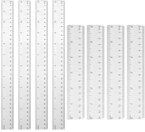 4 Stück Lineal 30cm und 4 Stück Lineal 15cm, Transparente Lineale für Schule, Büro und Haushalt, Präzise Messinstrumente für Studenten