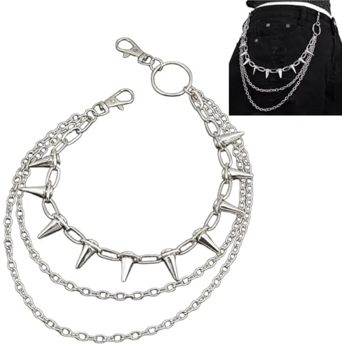 Wallet Chain for Men, Heavy Duty Pants Chain, Silver Pocket Chain for Jeans, Y2K Goth Punk Biker Accessories, Metal Hip Chain Belt with Lobster Clasps