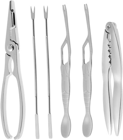 ZUNOXAZ Juego De 6 Pinzas para Mariscos Acero Inoxidable Herramienta para Comer Cangrejos Tenedores Ergonómicos Práctico para Langosta y Mariscos Set Doméstico