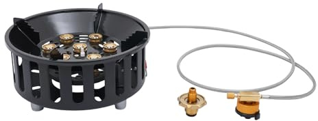 Hornillo portátil de camping con 7 fuegos, mini hornillo de gas con encendido piezoeléctrico y adaptador, para exteriores, pícnic, trekking, senderismo