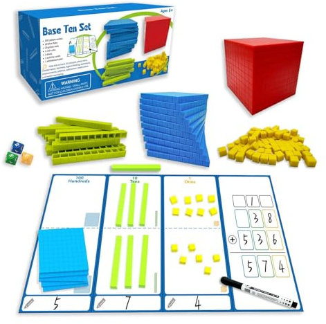 Kit D'Apprentissage Du Système Décimal - Outils Pédagogiques Mathématiques Avec Cubes En 3D Pour Compter Par Unités, Dizaines, Centaines Et Milliers, Pour L'Enseignement À Domicile Et Scolaire