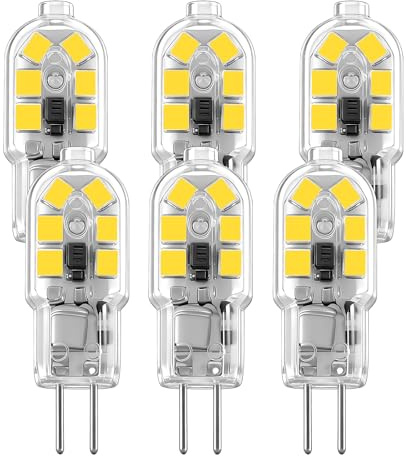 T3 G4 LED Birne A+ 1,8W (20W Halogenäquivalent) Bi-Pin JC Sockel (MR11 G4/GU4/GZ4 Bi-Pin GY4 Stiftsockellampe kompatibel) 12V AC/DC, 360° Leuchtwinkel, 180+ Lumen (Neutralweiß 4000K, 6-er Pack)