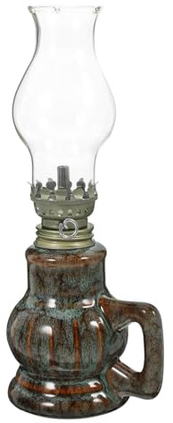 ARTSEWPLY Vintage Keramik Öllampe Nostalgische Petroleumlampe mit Glas und Docht Dekorative Notbeleuchtung für Zuhause und Camping