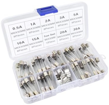 72 fusibili in ceramica, M6 x 30 mm, fusibili rapidi, fusibili in vetro, fusibili da 250 V, 0,5 A, 1 A, 2 A, 3 A, 5 A, 10 A, 15 A, 20 A, 30 A, fusibile in vetro con 10 pezzi Fuse Seat