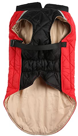 Hunde-Winterjacke, warm, verdickend, Kaltwettermantel für mittelgroße und große Hunde, Polyester-Baumwolle, rot, schwarz, reflektierender Sicherheitsstreifen (Axl)